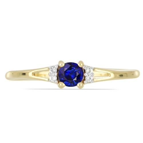 14K GOLD NATURAL BLUE SAPPHIRE GEMSTONE WITH WHITE DIAMOND CLASSIC RING